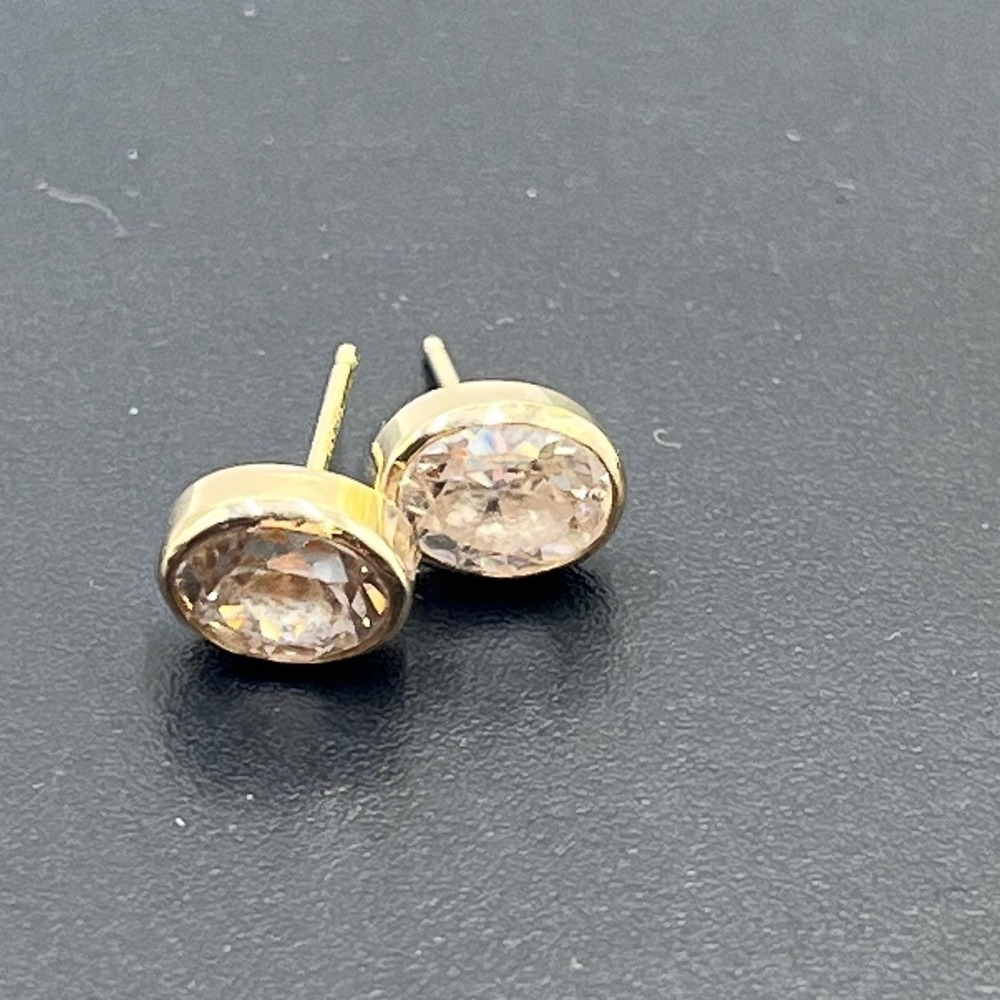 14k Yellow Gold Sparkling‎ Oval CZ Solitaire Stud Earrings Bezel Set 3.5 ctw
